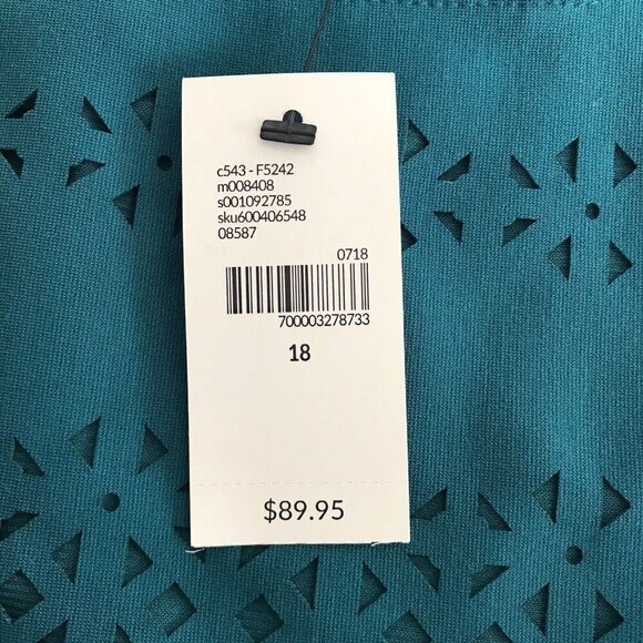 Lane Bryant Midi Dress Womens Plus Size 18 Teal Laser Cut Pleated NWT‎ - Picture 9 of 14